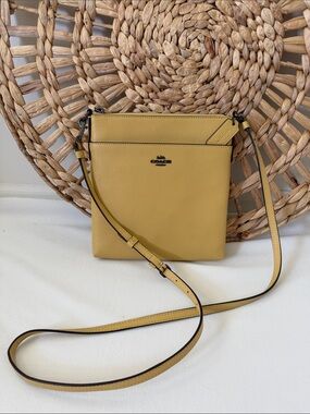 Coach Yellow Leather Crossbody Bag Pebbled Leather Zip Top Purse